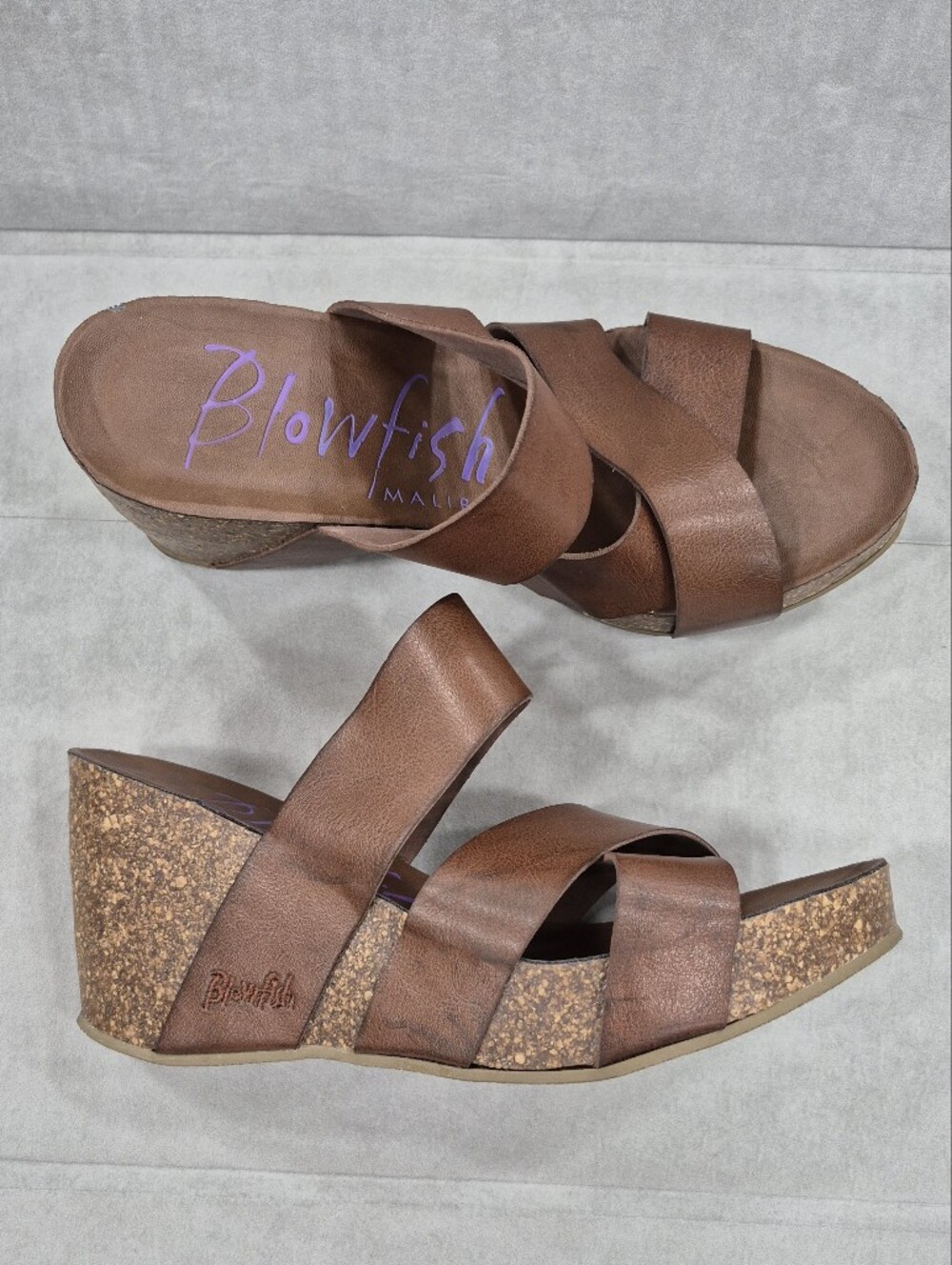 Blowfish Malibu platform sandals women's 8.5 brown vegan criss cross cork wedge